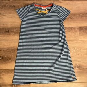435 Matilda Jane Blue Striped Girl 12 Short Sleeve Dress Braided Neckline
